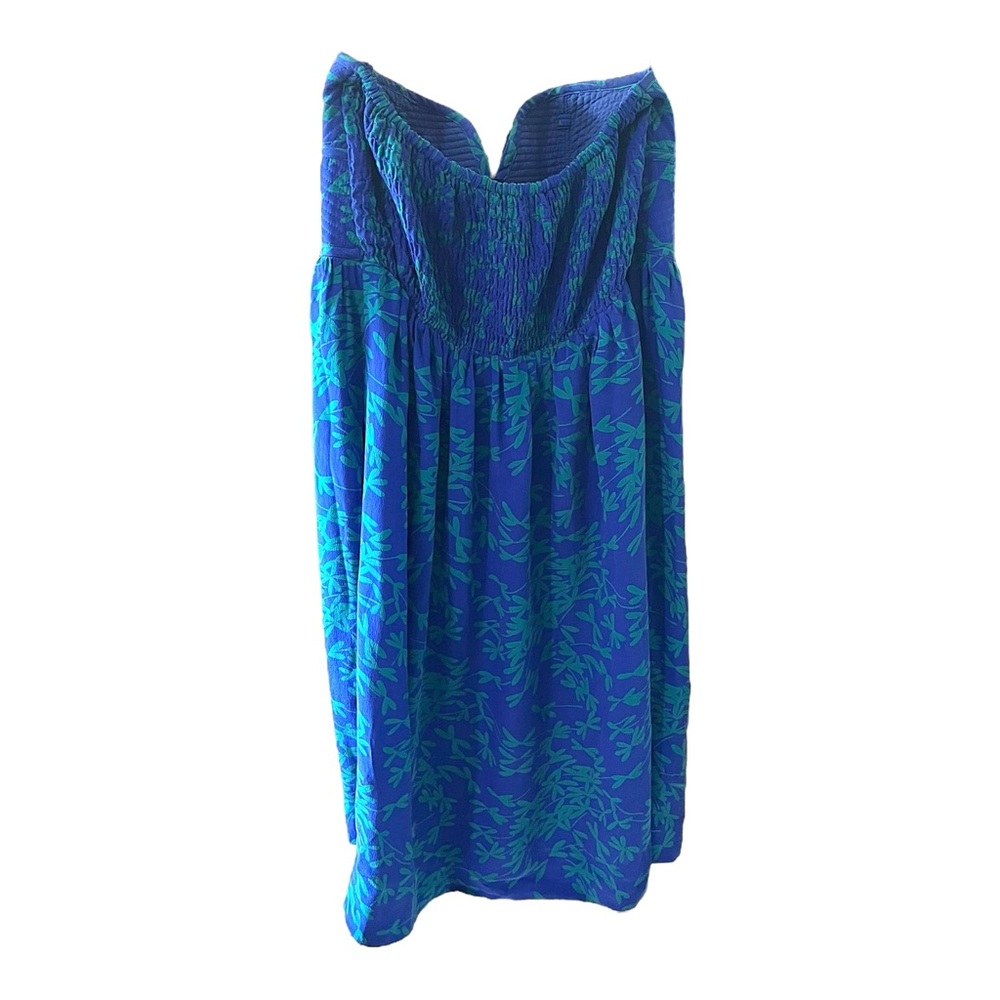 Maple Anthropologie strapless  bodice silk dress blue green Small pockets